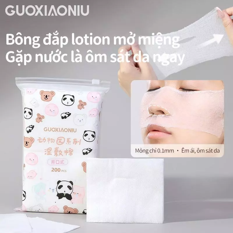 Bông Đắp Mặt Có Khe Mở GUOXIAONIU, Siêu Mỏng, Kéo Giãn, Chuyên Dùng Đắp Mặt, Giữ Ẩm Da