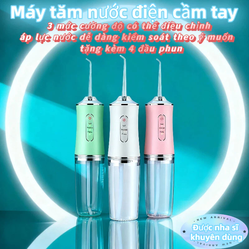 Máy tăm nước điện cầm tay, bình chứa nước dung tích lớn, làm sạch sâu, được nha sĩ khuyên dùng.