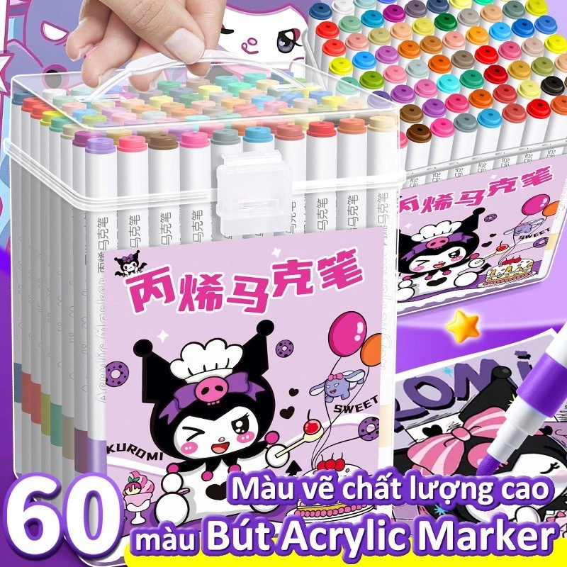 Bút màu Acrylic Marker cho bé – Bút brush đa năng 60 màu tươi sáng, chống nước hiệu quả sau khi khô