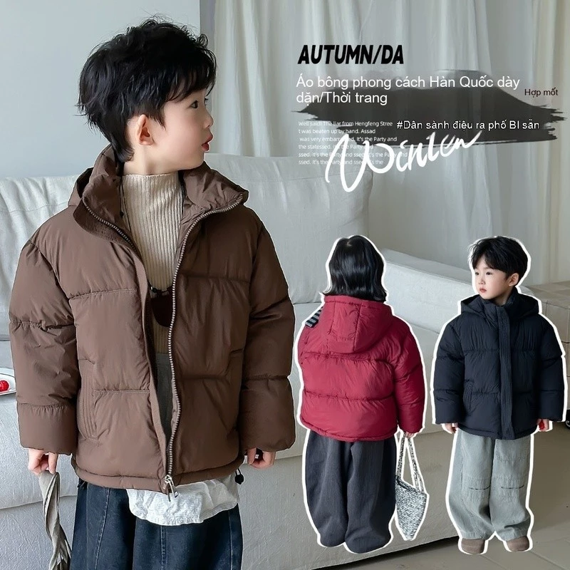 Áo phao dài tay có mũ cho bé trai, bé gái từ 19-50kg AK27 – Giữ Ấm, phong cách Hàn Quốc HAK27