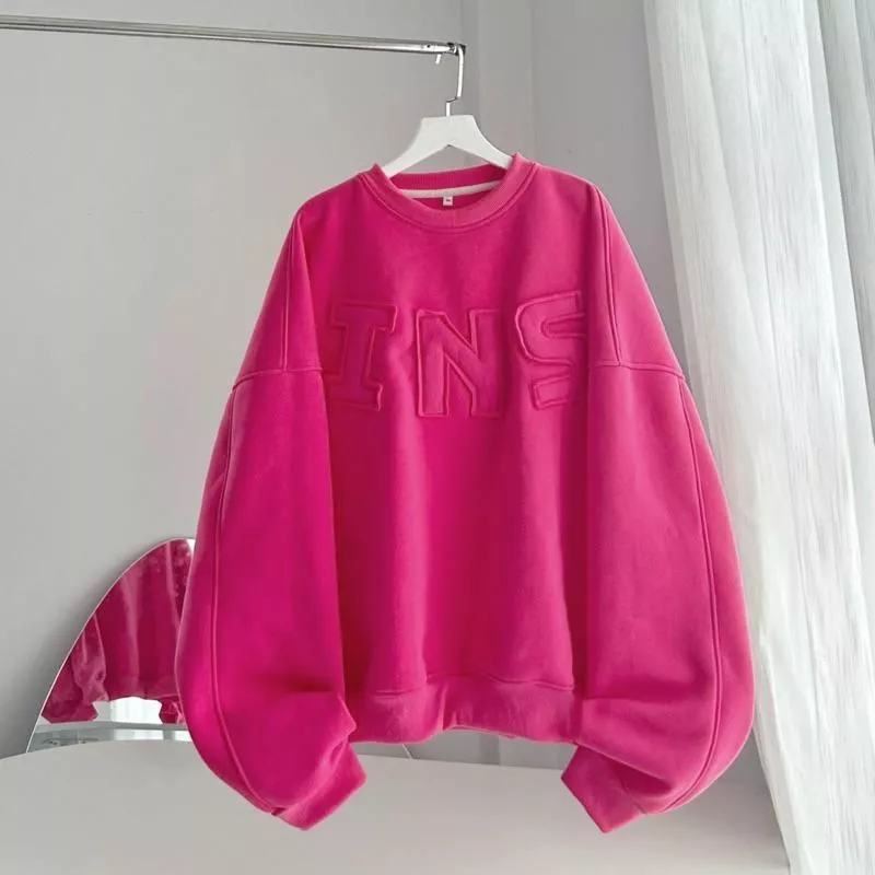 Áo sweater Nam Nữ ,áo hoodie Thêu Chữ Nổi INS Form Boxy Vải Nỉ Lót Bông Dày của 2025-2026