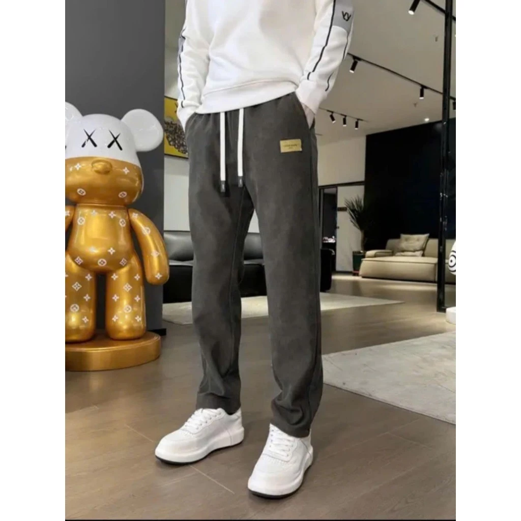 Quần dài ống rộng unisex trẻ trung chất liệu nỉ nhung tăm cạp cao lưng thun dễ mặc