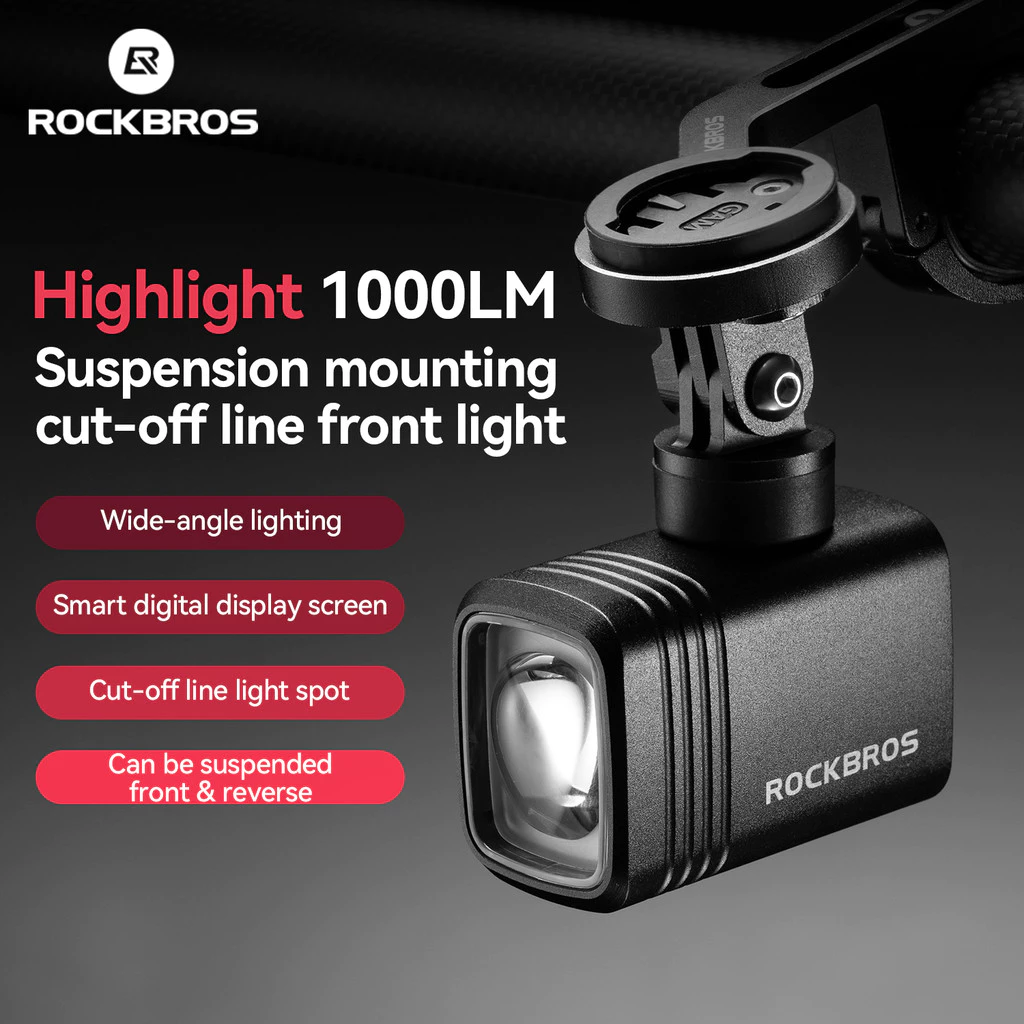 ROCKBROS Đèn Trước Xe Đạp 1000LM, 2800mAh, Màn Hình Hiển Thị Mức Pin, Điều Chỉnh Góc Chiếu, Phù Hợp Với MTB