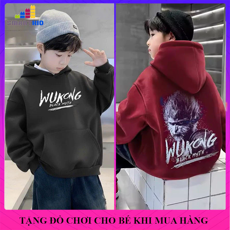 [18-50kg] Áo hoodie nỉ bé trai, áo khoác nỉ bé trai mẫu WUKONG, áo thu đông bé trai size 18-52kg chất nỉ bông dày dặn