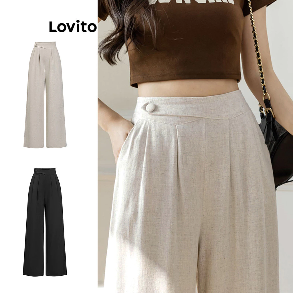 Lovito Quần Vintage Trơn Bất Đối Xứng Mùa Hè / Mùa Xuân Cho Nữ L86ED401