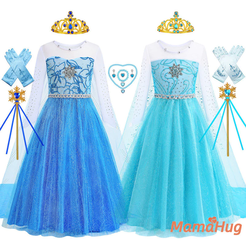 Elsa Công Chúa Đầm Bé Gái Frozen Cổ Điển Xanh Mùa Hè Lưới Đầm Trang Phục Trang Phục Dễ Thương Nữ Hoàng Băng Mặc Dự Tiệc Choàng Trẻ Em Cosplay Quần Áo Lạ Mắt Sinh Nhật Trẻ Em Mặc Công Chúa