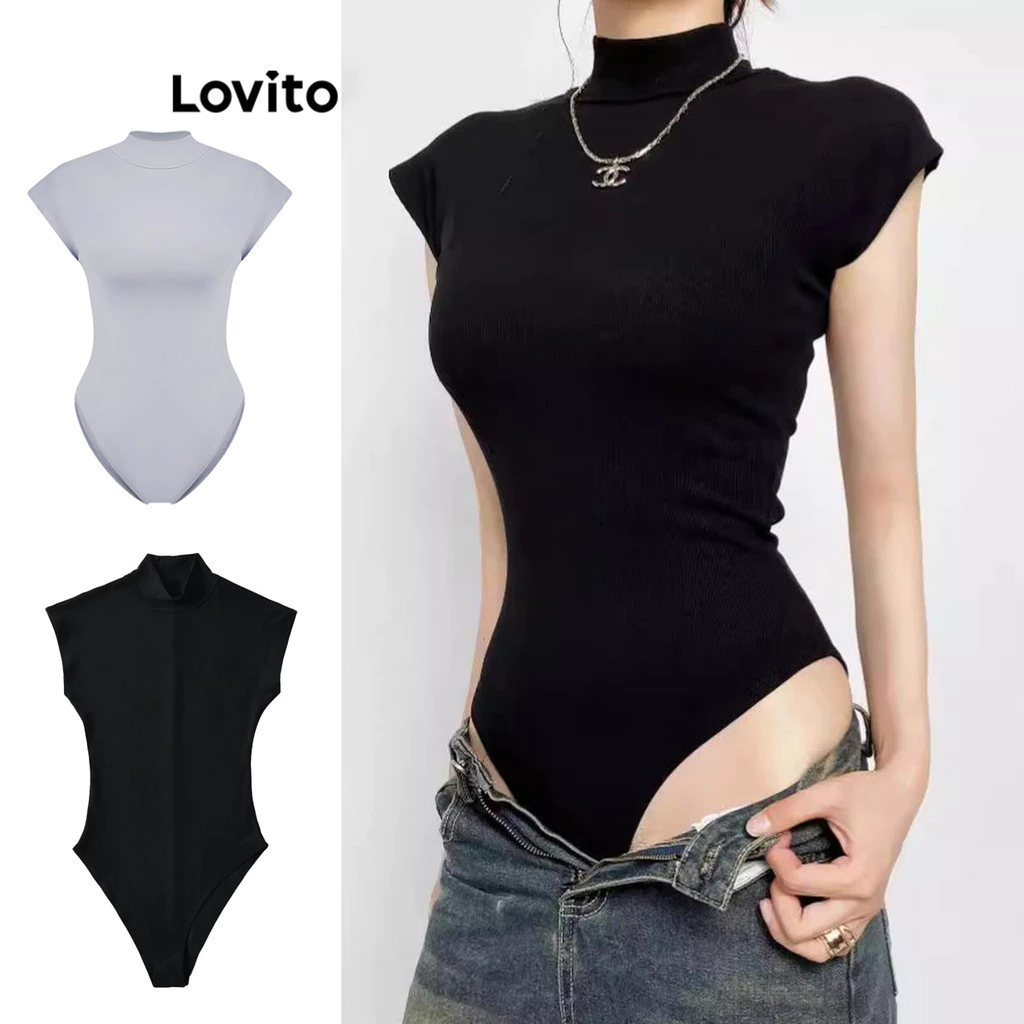 Lovito Bộ đồ liền thân thanh lịch nửa cổ cao trơn dành cho nữ LNL61247 (Nhiều màu)