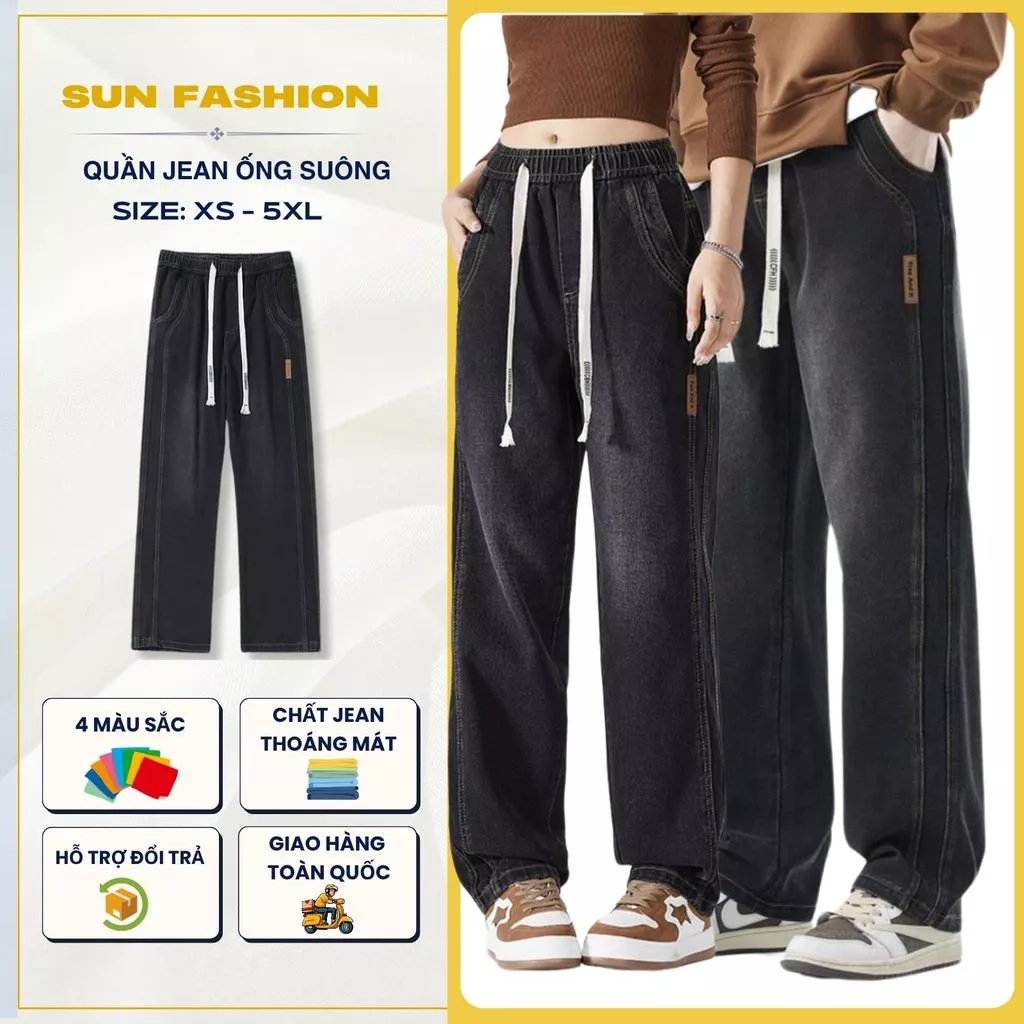 Quần jean nam nữ ống rộng cạp chun bigsize Suncbvn N9 ĐEN KHÓI mặc thoáng mát, phong cách Hàn Quốc