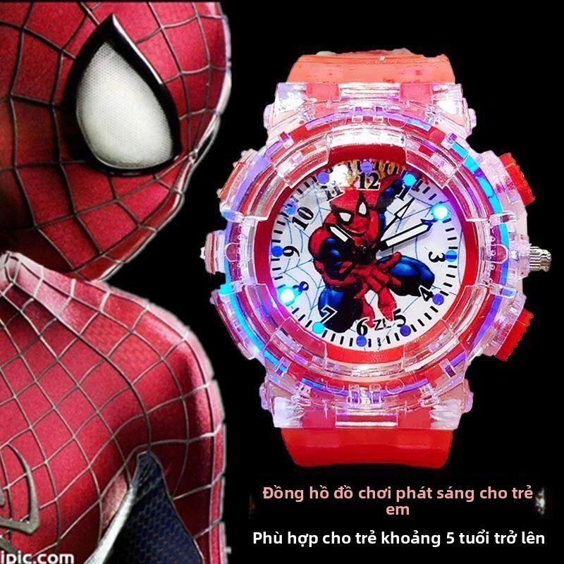 Đồng hồ trẻ em 2026 – Đồng hồ phát sáng hình Spider-Man cho bé trai, kiểu hoạt hình dễ thương