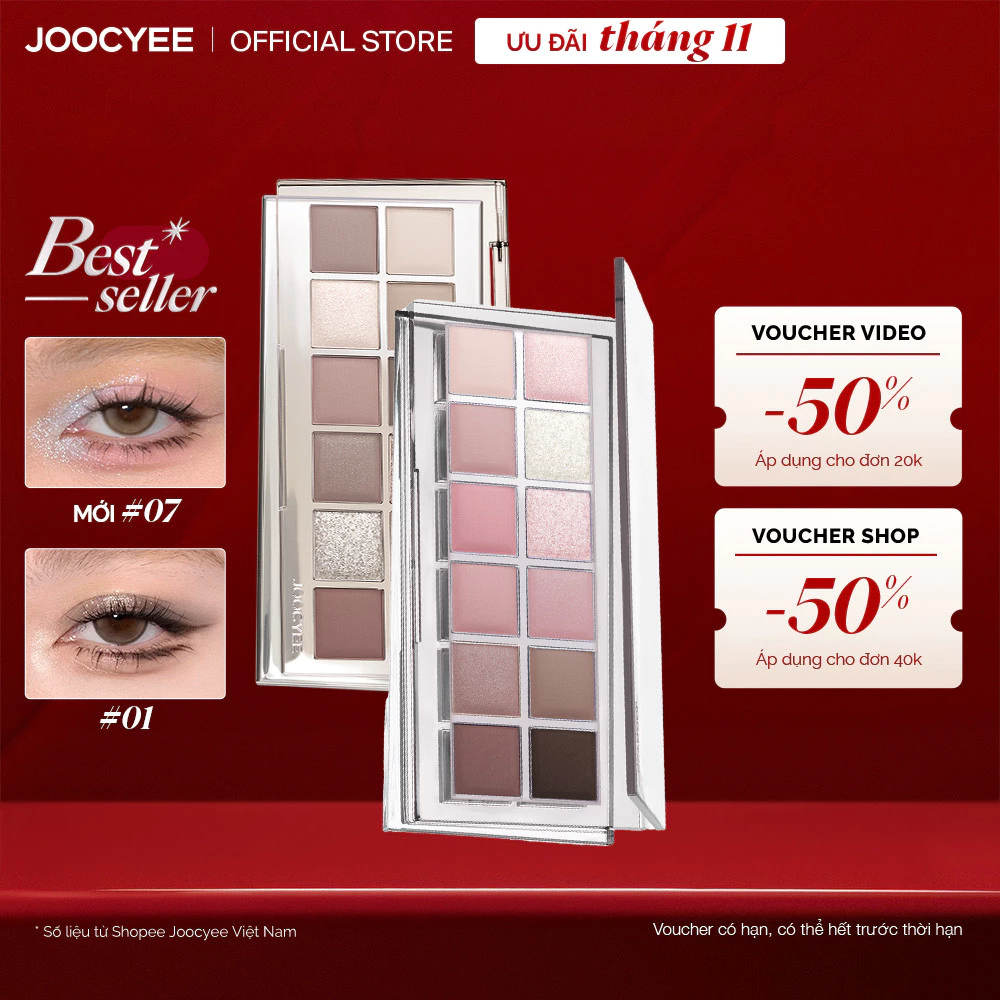 Bảng Phấn Mắt JOOCYEE 12 ô Đa Năng Dễ Tán Tự Nhiên Mịn Màng Nhũ Sáng Tiệp Da Mỏng Nhẹ Lâu Dài Mềm Mại Bền Màu Trang Điểm Mắt Mới Chất Lượng Cao 11g
