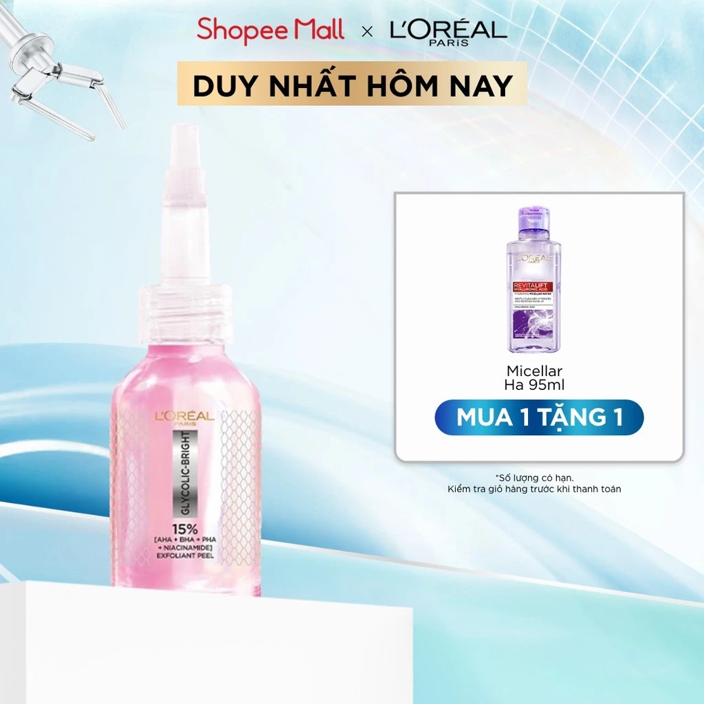 Dưỡng chất làm sạch tế bào da chết Glycolic-bright Anti-dark Spot Exfoliant Peel L’oréal Paris 25ml