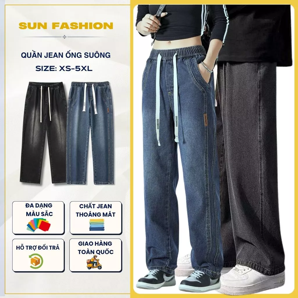 [COMBO 2 quần jean mã 09+N9] Quần jean nam nữ ống rộng cạp chun SUN màu sắc đa dạng, dễ phối đồ