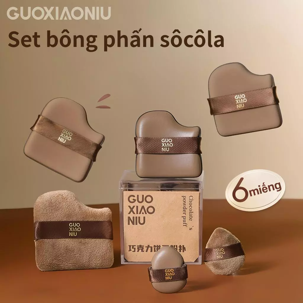 Miếng bọt biển trang điểm sô cô la, GUOXIAONIU, 1 hộp 6 miếng đệm đa năng, siêu mềm, không thấm bột, Hỗn hợp nền mịn màng, Dụng cụ trang điểm, Dành cho người mới bắt đầu