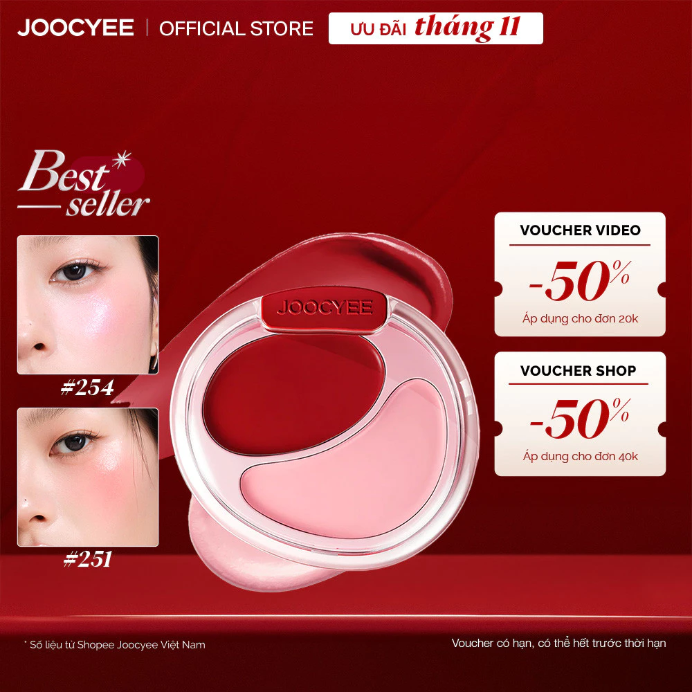 Kem má hồng Joocyee 2 ô đa năng Cream Blush Duo Bắt sáng Má hồng Ẩm mượt Bóng và Lì