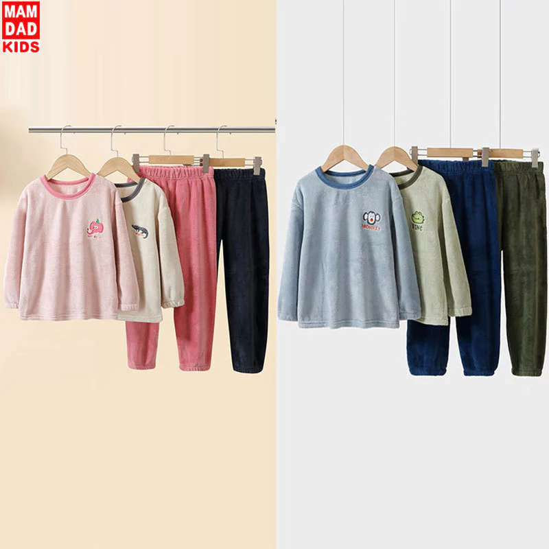 (15-62kg) Bộ Ngủ Dài Tay Mùa Đông LÔNG CỪU SIÊU ẤM Phong Cách Hàn Quốc Form To cho bé Trai, bé Gái MamDadKids