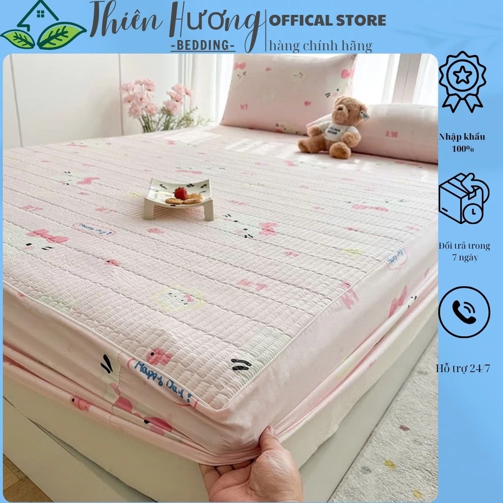 Bộ ga gối cotton organic ga chun trần bọc đệm , Sét gồm 3 món 100% cotton - Thiên Hương Bedding