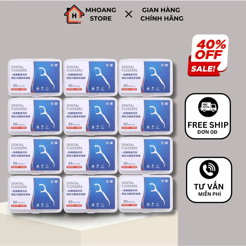 Hộp Chỉ Tăm Nha Khoa (50 Chiếc/Hộp) Xỉa Răng Vệ Sinh Bảo Vệ Răng Miệng Sạch Sẽ Không Gây Hại Cho Lợi