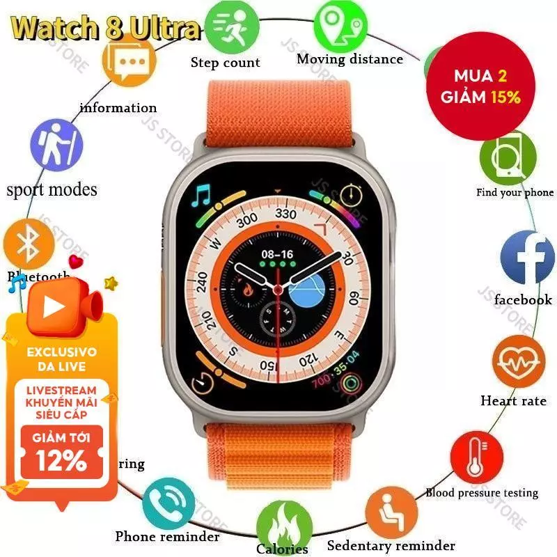 Đồng hồ thông minh Watch 8 Ultra Series 8 Đồng hồ thông minh kỹ thuật số dành cho nam thể thao chống nước Đồng hồ thông minh cho IOS Android