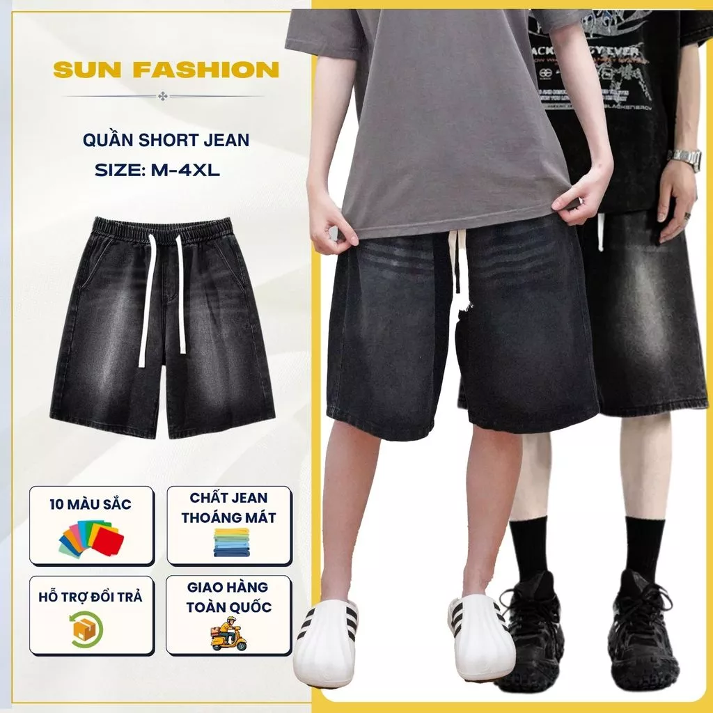 Quần jean short ống rộng dành cho cả nam nữ Unisex SUN S2 WASH KHÓI vải jean mềm thoải mái vận động