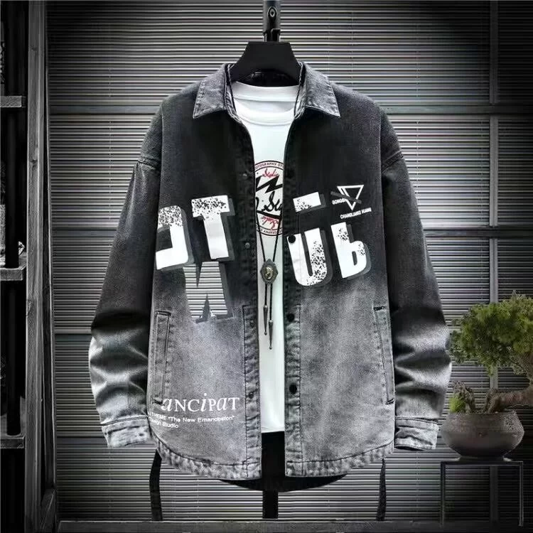 Áo khoác denim nam nữ American retro in chữ Form rộng oversize rửa bạc Áo jacket unisex dễ phối đồ