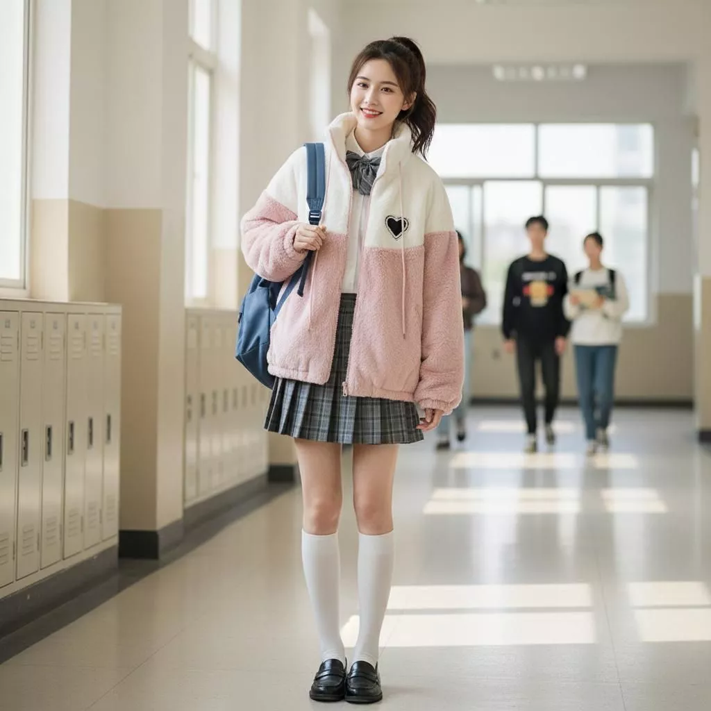 Áo khoác Lông cừu tim ,Áo khoác hoodie của 2025-2026 Vải lông cừu giữ ấm Thoải Logo hình trái tim
