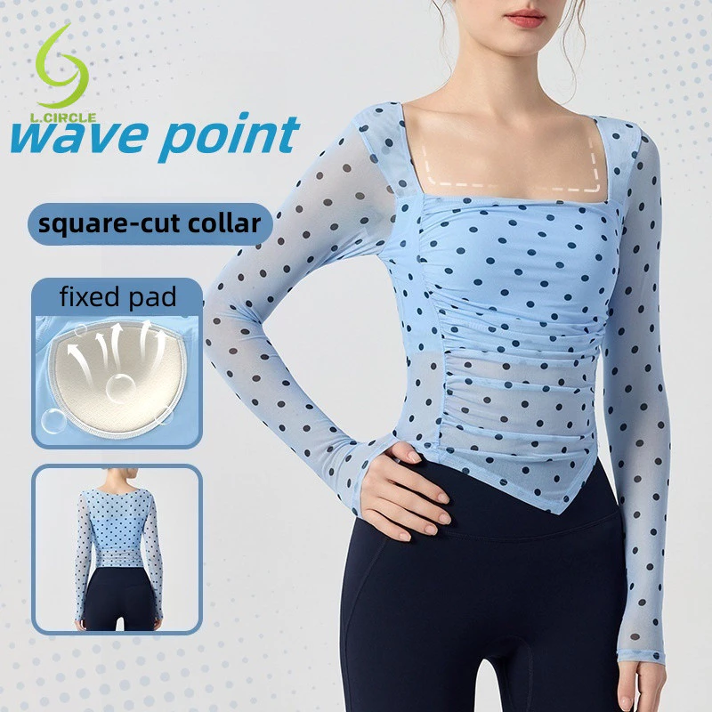 【 L.CIRCLE 】 Yoga Sport Top Retro Chấm Bi Cổ Vuông Tay Dài