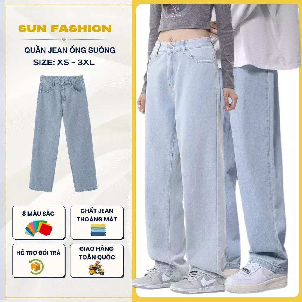 Quần jean nam nữ ống rộng cạp thường SUN T9 XANH NHẠT dễ phối đồ, mặc thoải mái, phong cách hàn quốc