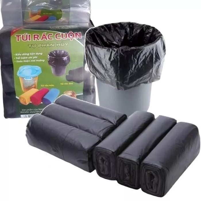 12 Cuộn ( 4 bịch ) Túi Đựng Rác Đen Kích Thước Lớn 65x55cm Tự Phân Hủy, Thân Thiện Với Môi Trường LN09