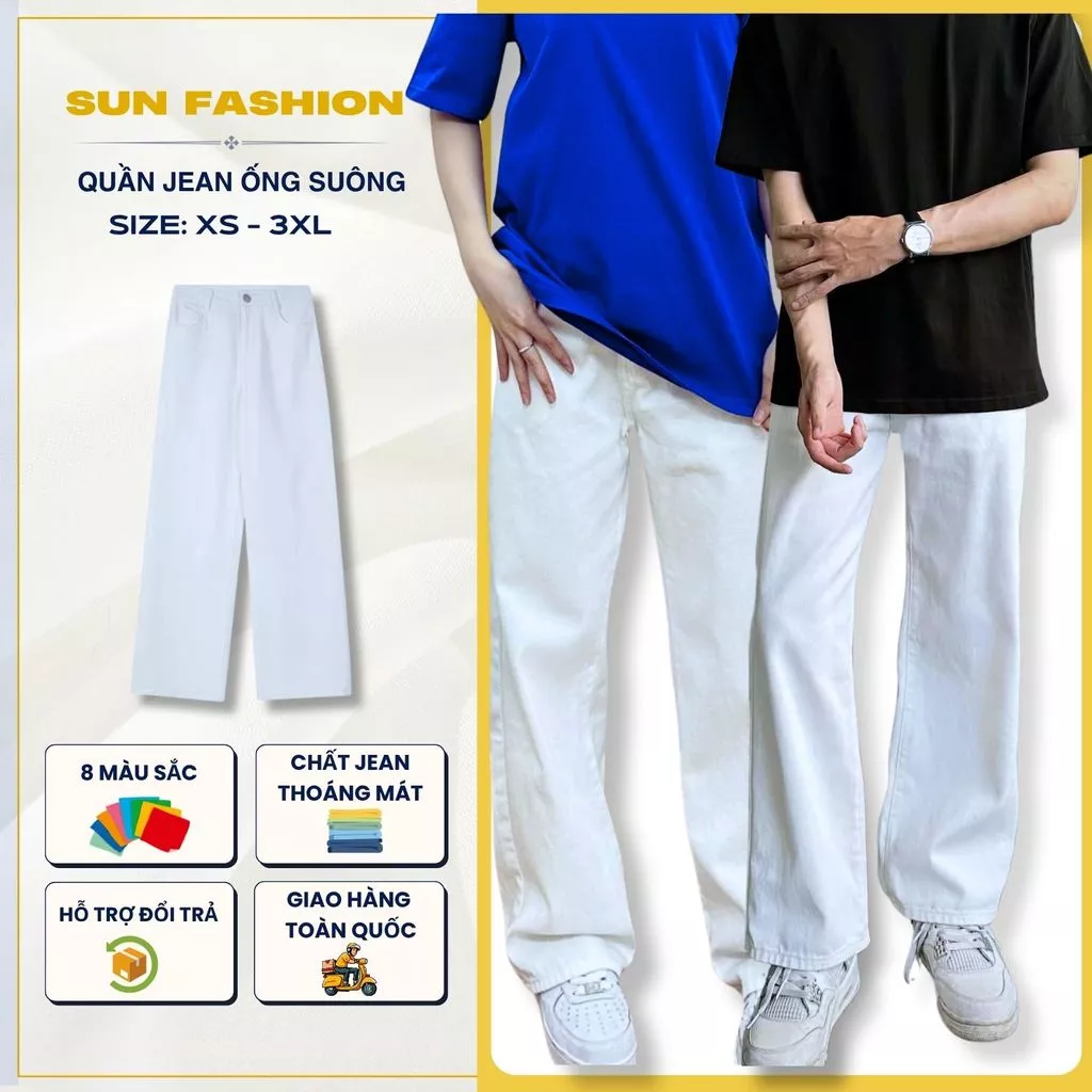 Quần jean nam nữ ống rộng Suncbvn T9 MÀU TRẮNG quần cạp cao siêu hack dáng, phong cách hàn quốc unisex