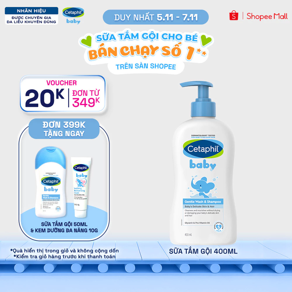 [SVIP] Sữa tắm gội dịu lành cho bé CETAPHIL BABY GENTLE WASH & SHAMPOO 400ML