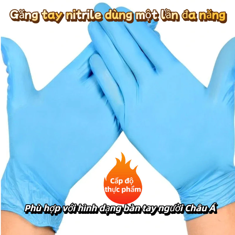 Hộp100 chiếc găng tay nitrile đàn hồi cao dùng một lần,không bột,độ co giãn tốt,chống dầu và vết bẩn
