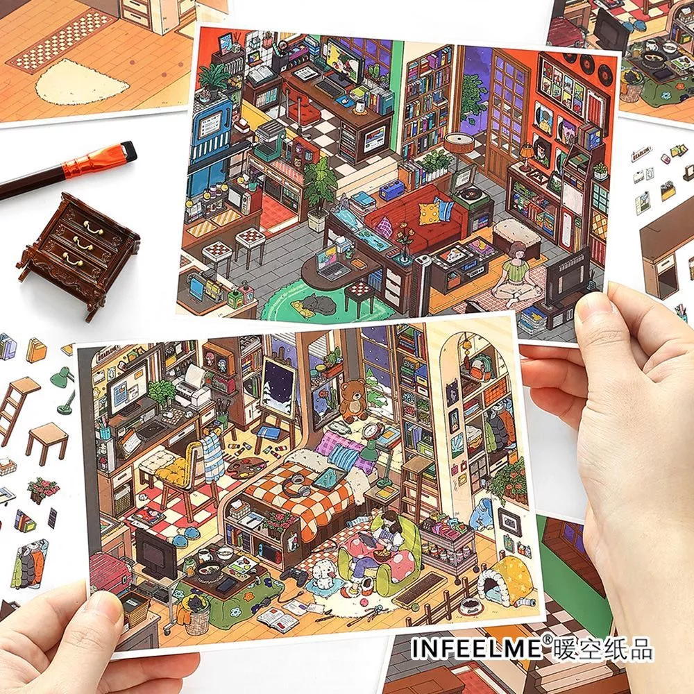 Idako [My Cabin 15th Bullet] Nhãn dán cảnh quan 2.5D Xây dựng thủ công tự làm Cảnh cabin ba chiều SS729
