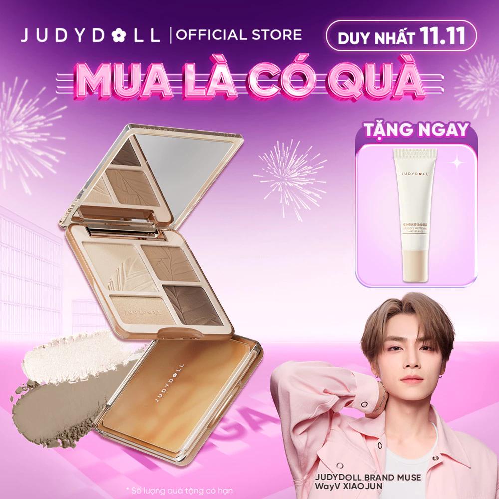 Bảng Phấn Bắt Sáng Tạo Khối JUDYDOLL 9g Lâu Trôi Lên Màu Chuẩn Tự Nhiên Mịn Màng Hiệu Ứng 3D Bắt Sáng Màu Bóng 4 Trong 1