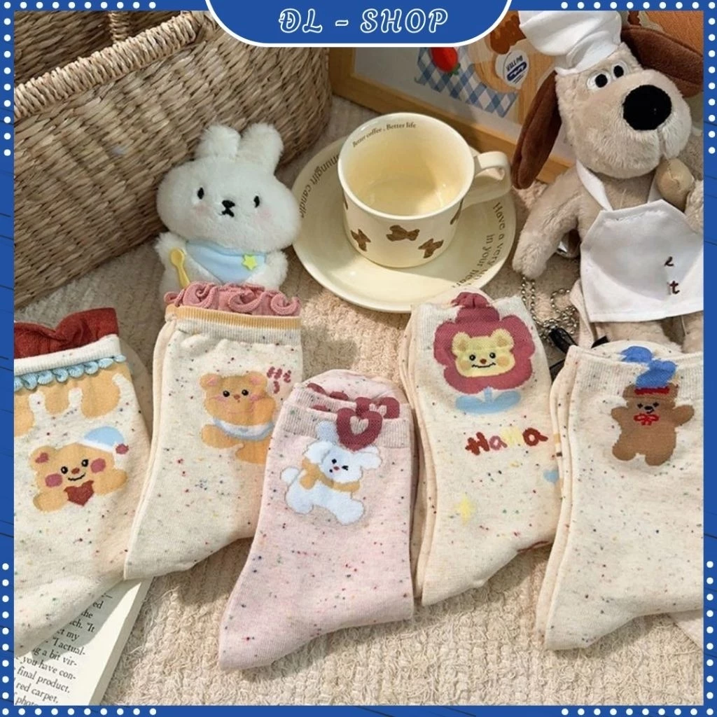 Set 10 Đôi Tất Nữ Họa Tiết Hình Thú Cute Cổ Cao Phối Màu Xinh  ĐL SHOPLS