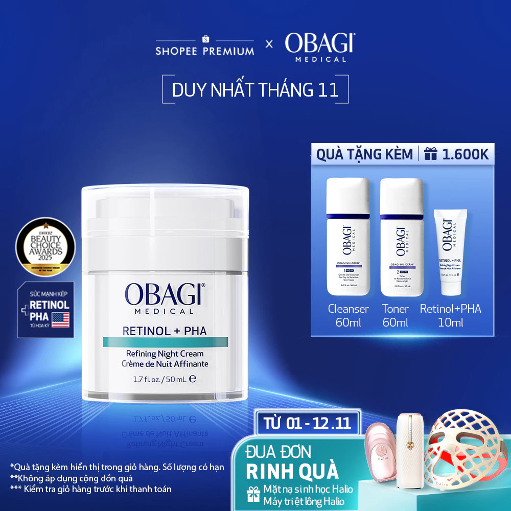 [MỚI - VOUCHER SVIP 20%] Kem dưỡng tái tạo & trẻ hóa da ban đêm Obagi Medical Retinol + PHA (50ml)