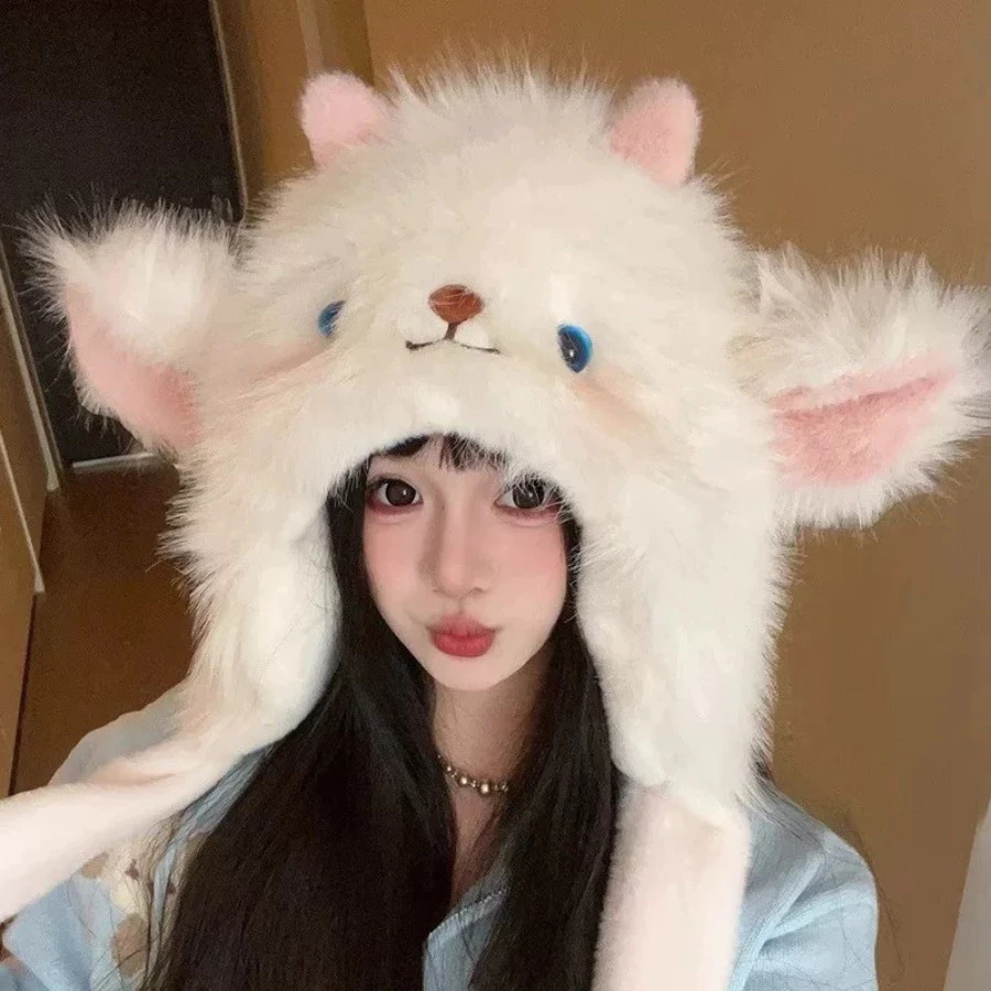 Mũ Lông Hình Thú Tai Dài Siêu Mềm Cute, Mũ Trùm Tai Ấm Áp Mùa Đông, Style Ulzzang
