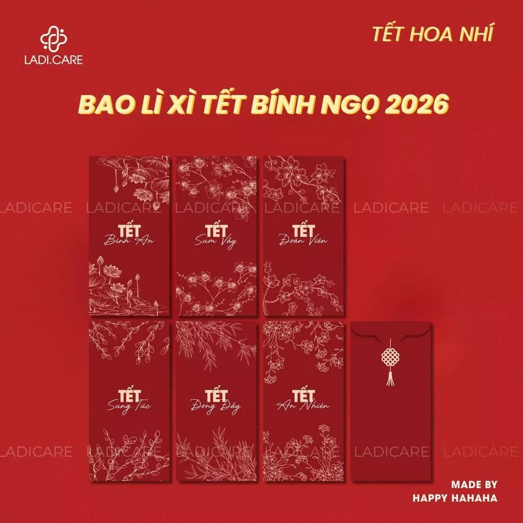 Set Bao Lì Xì Tết Bính Ngọ 2026 – Mẫu Thiết Kế Độc Quyền Hoa Nhí, Xuân Ánh Nguyệt, Giấy C150 Dày Cán Màng Mịn