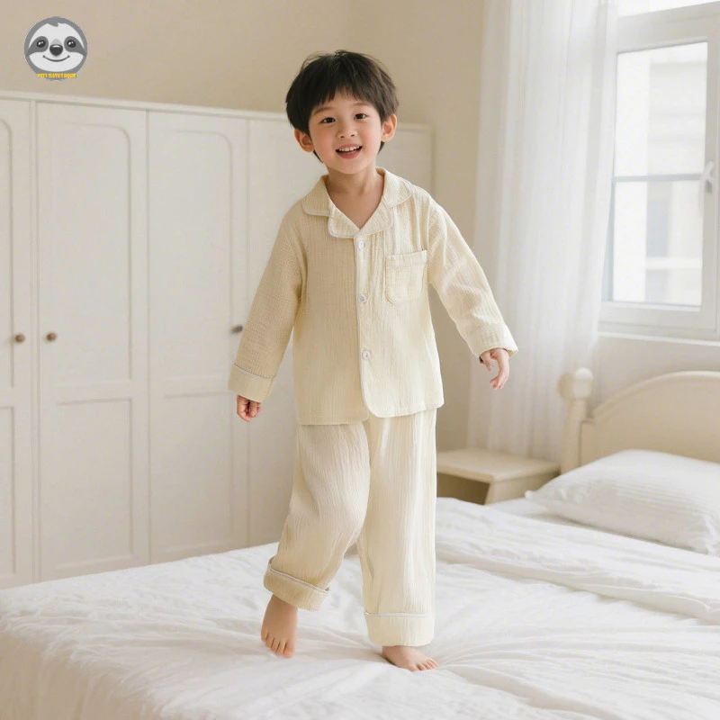 Quần áo trẻ em có ve áo màu trơn / Quần dài tay bé trai bé gái Quần dài tay / Bộ đồ ngủ trẻ em thoải mái ấm áp