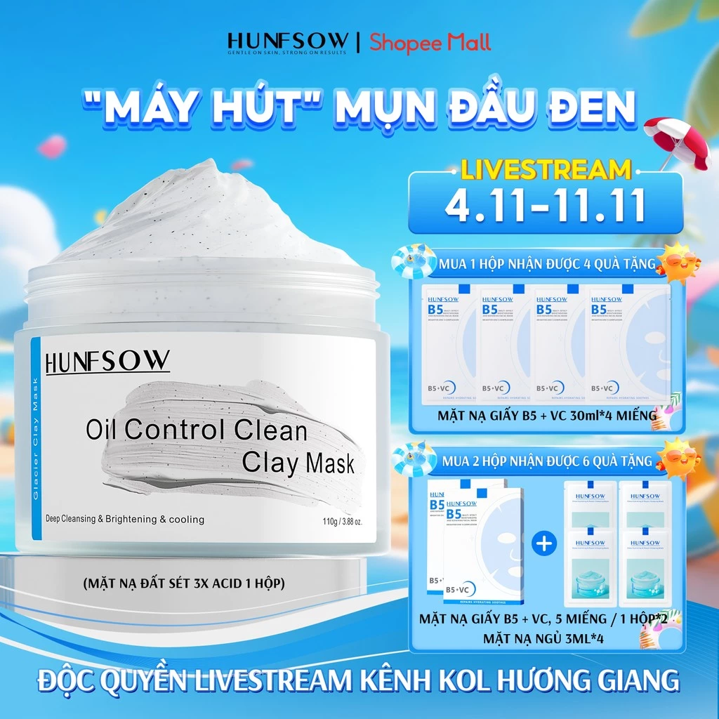 Mặt Nạ Đất Sét HUNFSOW 3X Acid Anti Acne Se Khít Lỗ Chân Lông Giảm Mụn Đầu Đen 110g