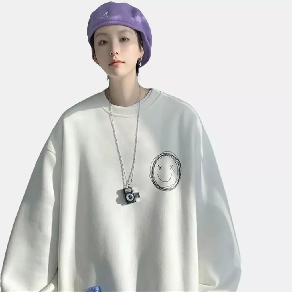 Áo Sweater nỉ nam nữ của 2025-2026,áo nỉ cổ tròn mặt cười phong cách Hàn Quốc