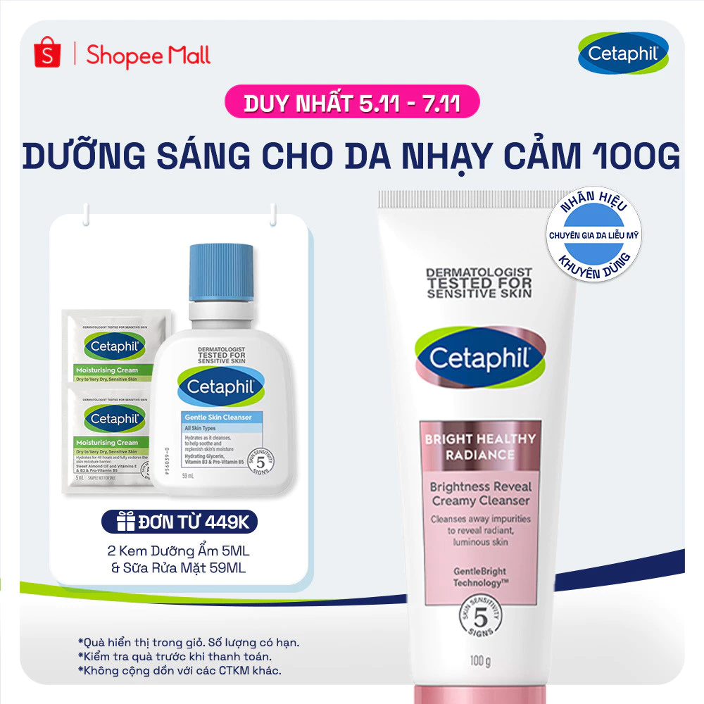 Sữa rửa mặt làm sáng dịu lành cho da nhạy cảm CETAPHIL BRIGHT HEALTHY RADIANCE CLEANSER 100G