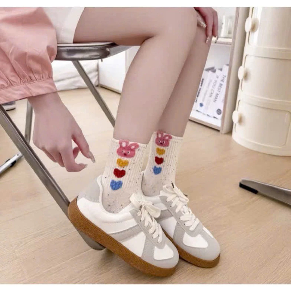 Sét 10 đôi tất cổ ngắn cute  cho nữ, chất liệu vải dày mền mịn