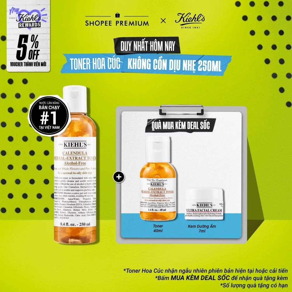 Nước cân bằng hoa cúc Kiehl's Calendula Herbal Extract Alcohol-Free Toner 250ml