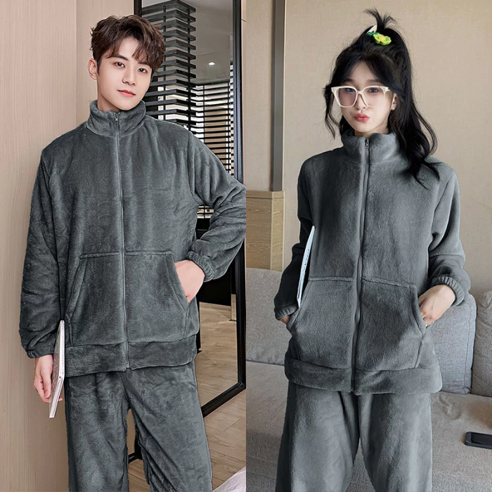 Bộ Đồ Ngủ Flannel Cặp Đôi Mùa Đông Dài Tay Cho Nam Và Nữ, Giữ Ấm Khi Mặc Ở Nhà - Size 2XL-5XL