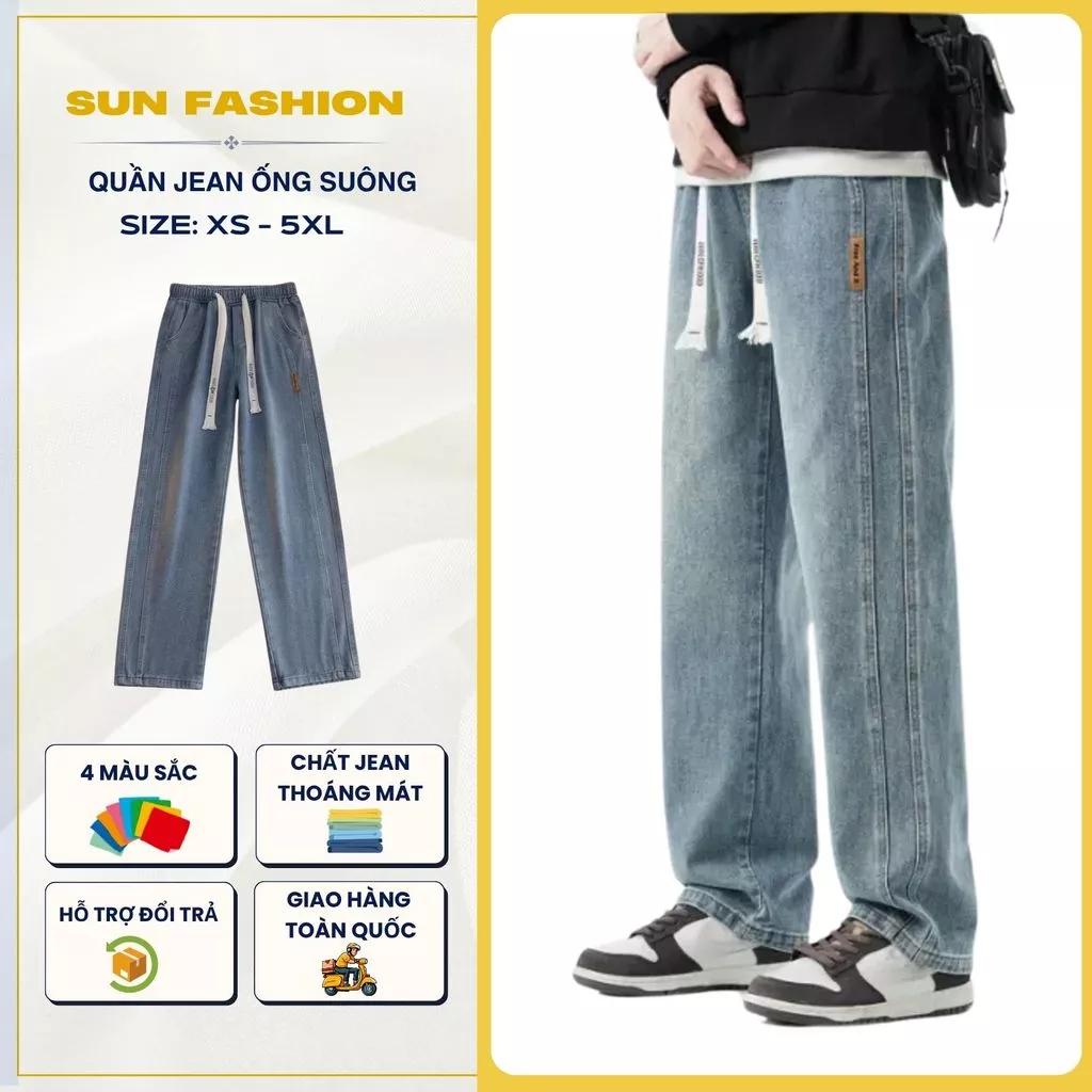 Quần jean ống rộng bigsize Suncbvn N9 XANH ĐẬM nam nữ unisex phong cách retro, trẻ trung cá tính
