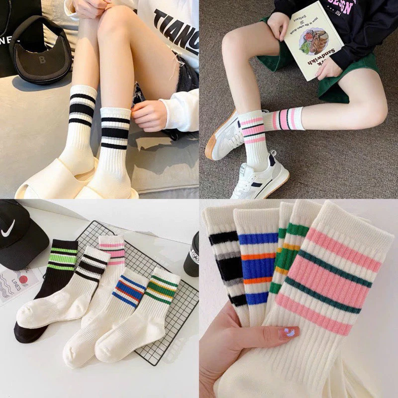 Sét 10 Đôi Tất Vớ Cổ Cao Kẻ Cổ Phong Cách Trẻ Trung Năng Động Siêu Hot
