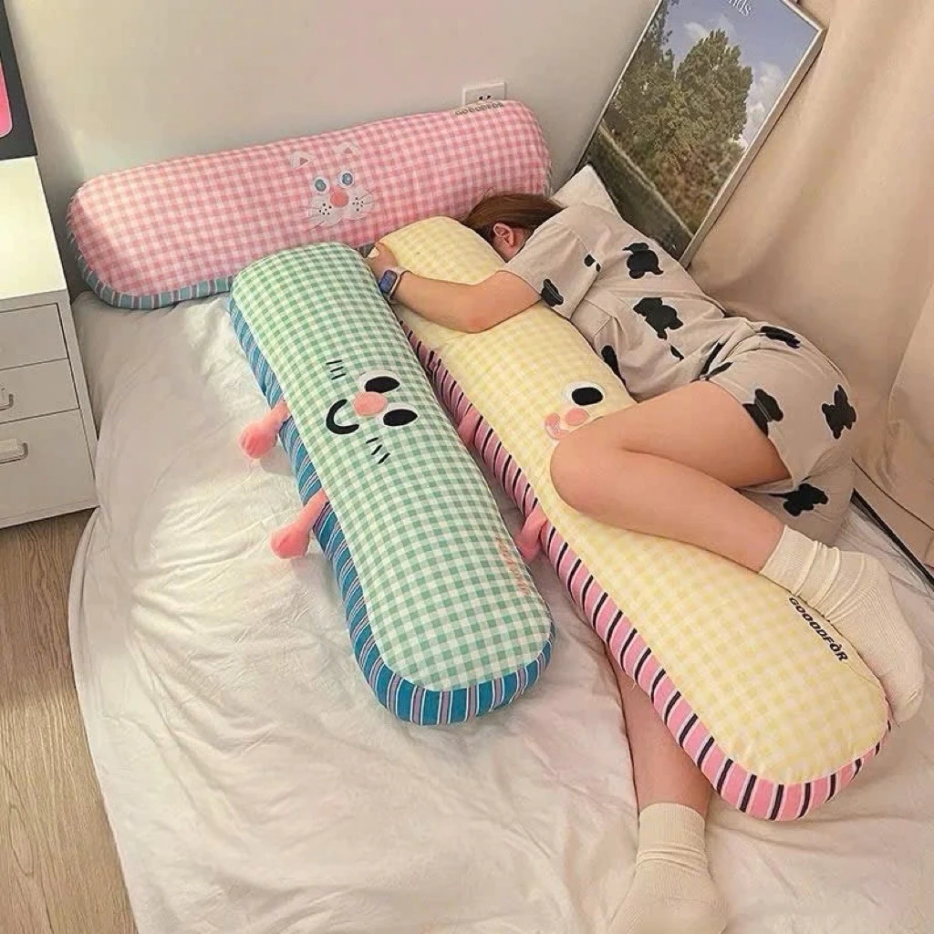 gối ôm tone kẻ caro dễ thương size 90cm , Gối Ôm Nỉ Nhung Mềm Mịn _ Thiên Hương Bedding