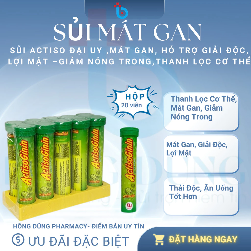 Sủi Actiso Đại Uy ,Mát Gan, Hỗ Trợ Giải Độc, Lợi Mật –Giảm Nóng Trong,Thanh Lọc Cơ Thể, Lọ 20 Viên