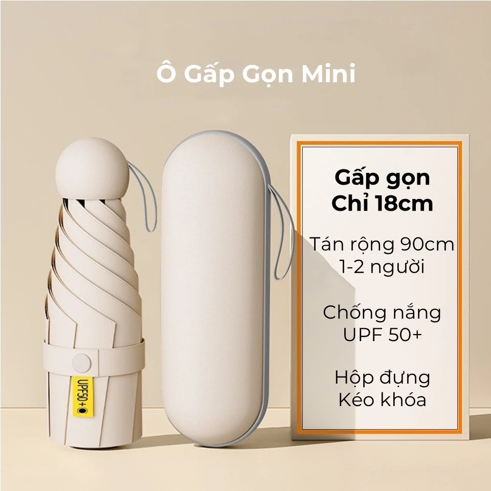 Ô che mưa gấp gọn mini, dù mini bỏ túi, ô dù che nắng mưa siêu nhẹ, chống tia UV UPF50+ kèm hộp đựng sang trọng