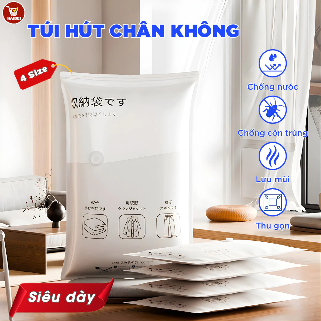 Túi hút chân không siêu dày, túi đựng đồ, có nhiều kích cỡ, kín khí và bền, bảo vệ quần áo hiệu quả.